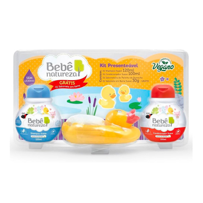 Kit Bebê Natureza Shampoo 120ml + Condicionador 100ml +  Saboneteira Grátis
